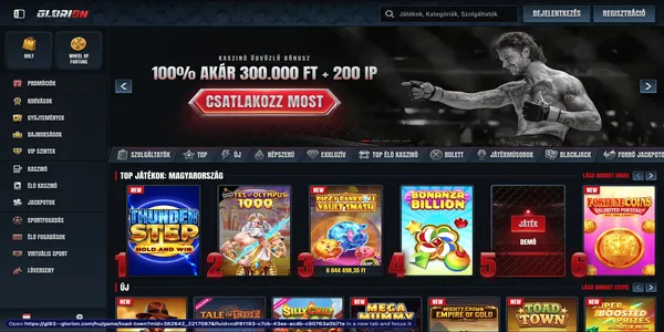 Glorion Casino uvodna stranka  na mobile